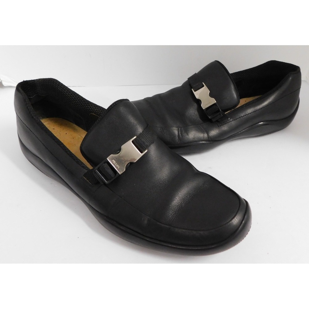 PRADA Silver Side Buckle Black Slip On Loafer - 11 US